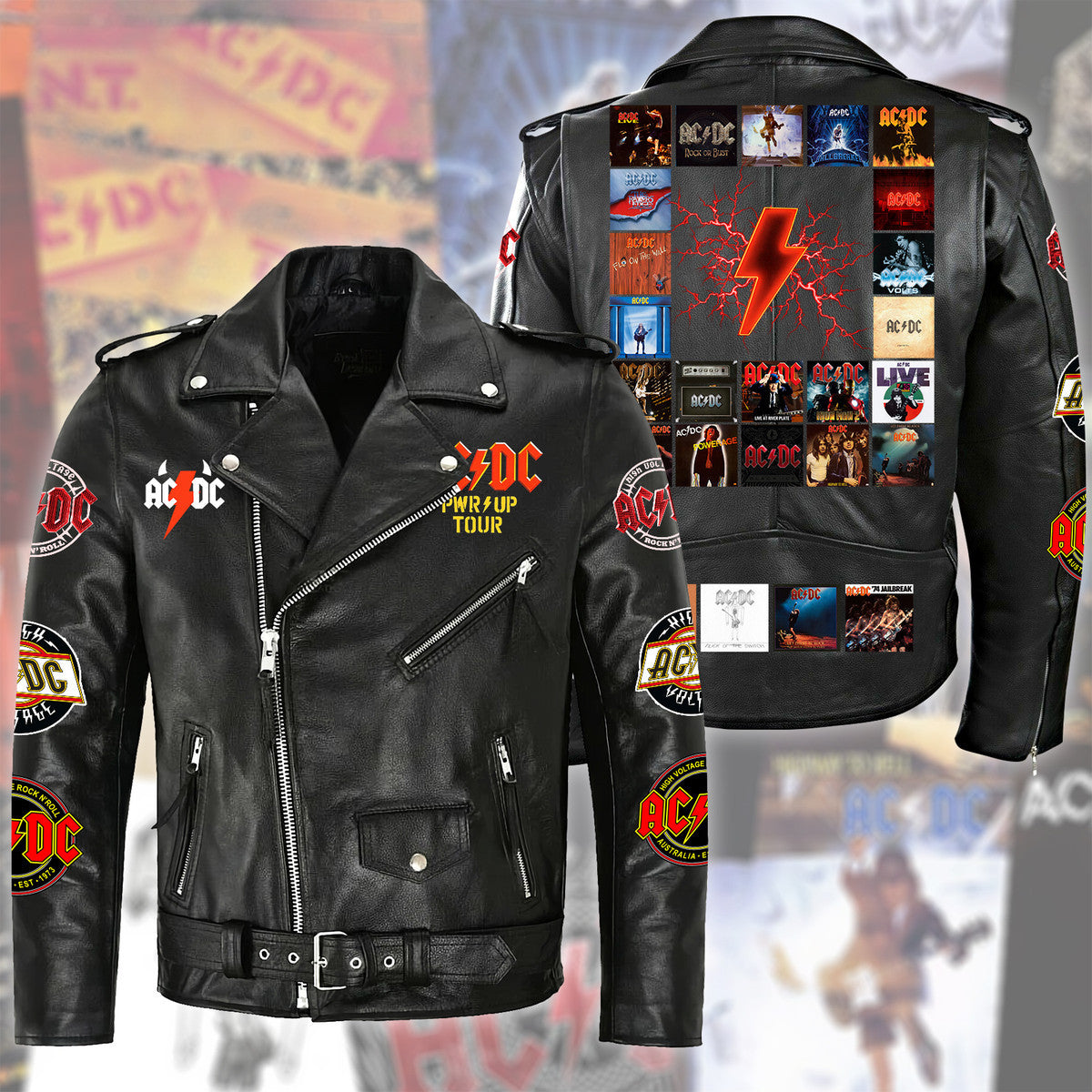 AC Power Up Tour Zipper Vintage Leather Jacket Q080503