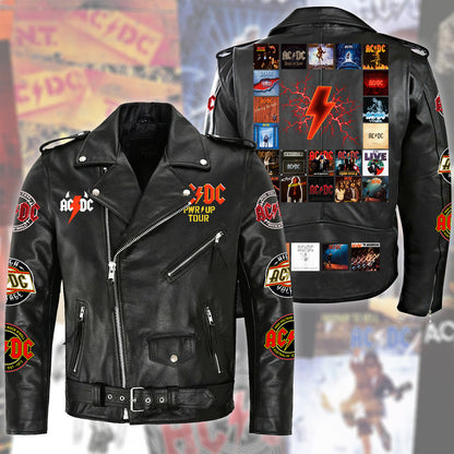 AC Power Up Tour Zipper Vintage Leather Jacket Q080503