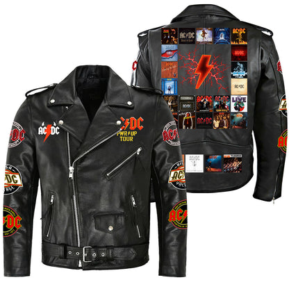 AC Power Up Tour Zipper Vintage Leather Jacket Q080503