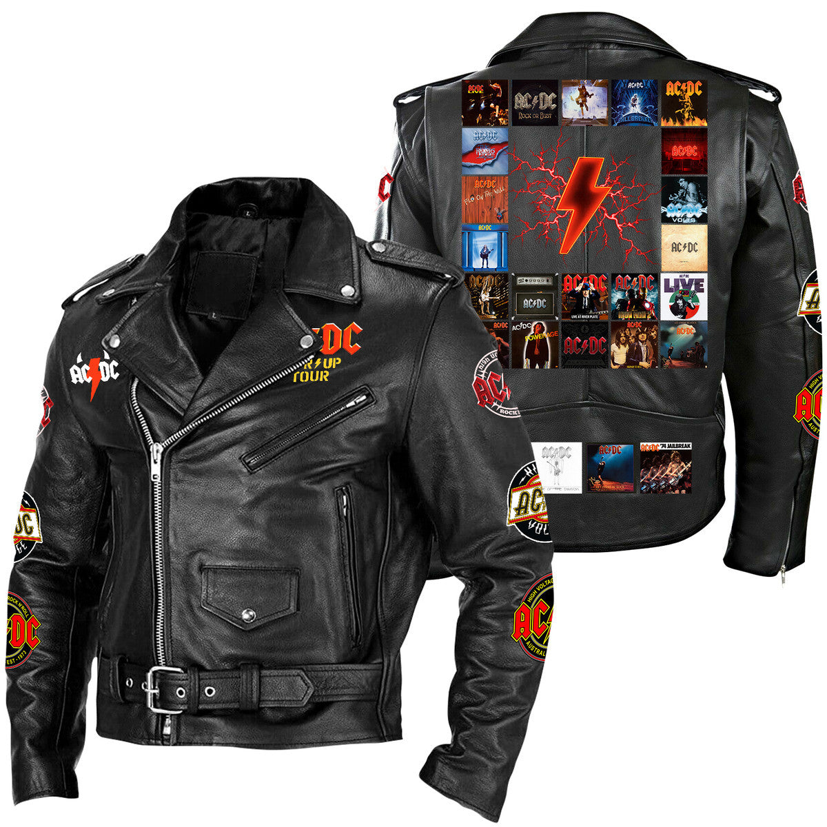 AC Power Up Tour Zipper Vintage Leather Jacket Q080503