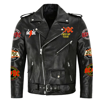 AC Power Up Tour Zipper Vintage Leather Jacket Q080503