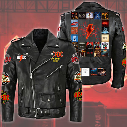 AC Power Up Tour Zipper Vintage Leather Jacket Q080503