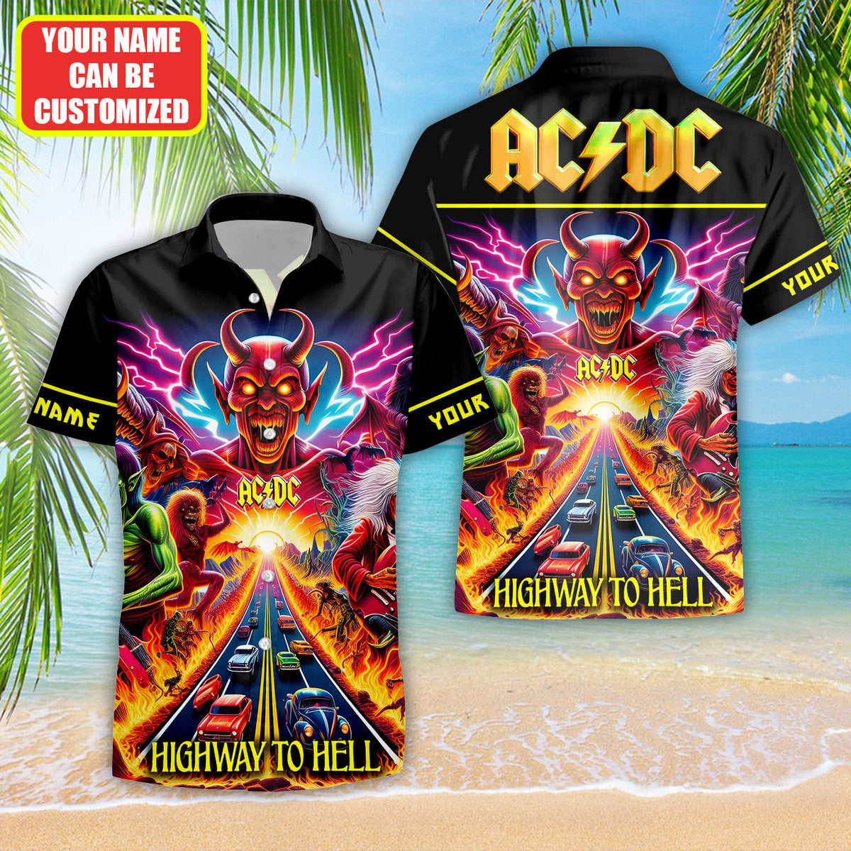 Personalized AC Highway To Hell V3 Tropical Hawaii Shirt Beach Short Q220410