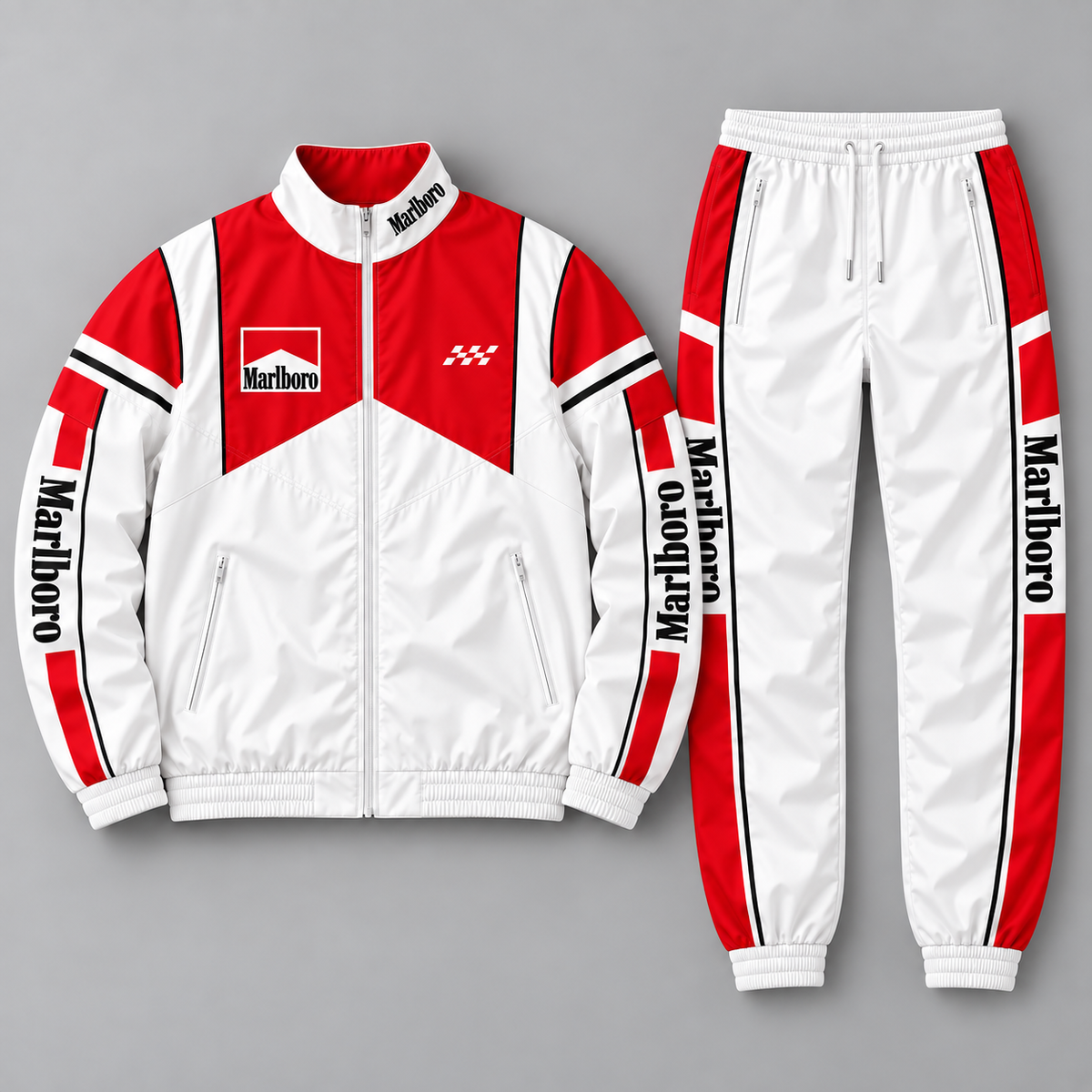 Marlbor Classic Zipper Stand Collar Jacket & Sweatpants Set