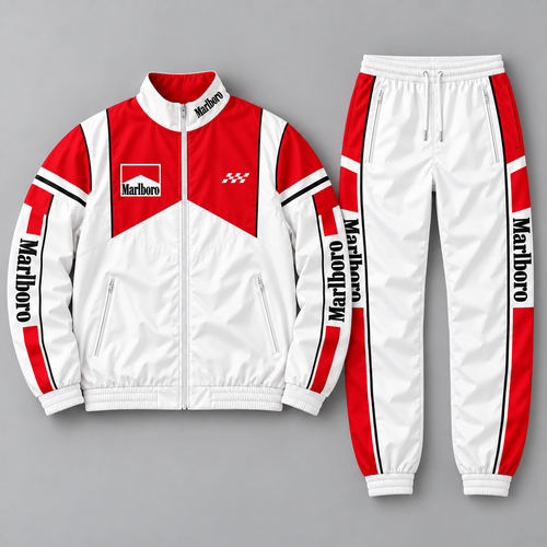 Marlbor Classic Zipper Stand Collar Jacket & Sweatpants Set