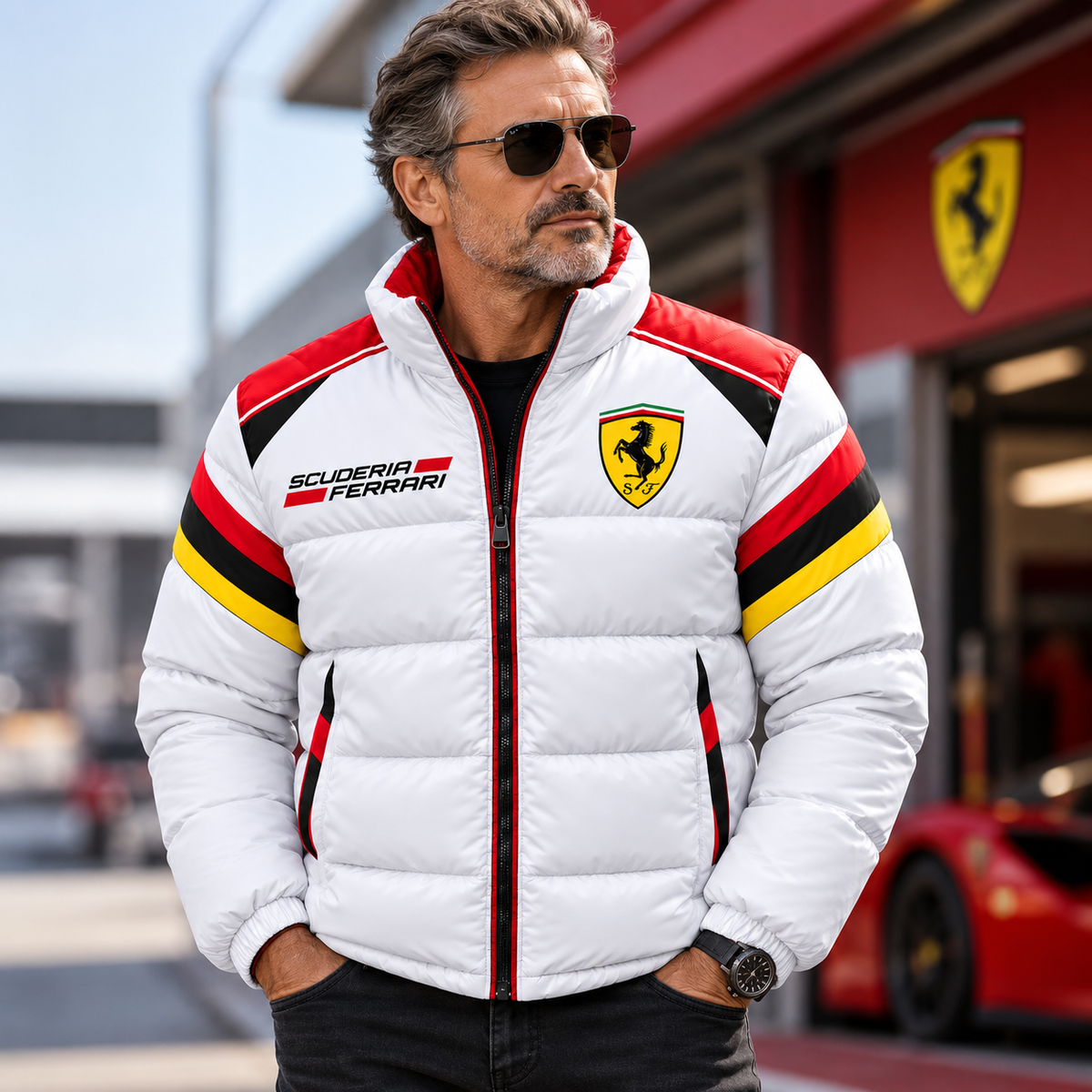 Scuderia Ferrar Racing Puffer Jacket , Scuderia Ferrar Windproof Puffer Jacket