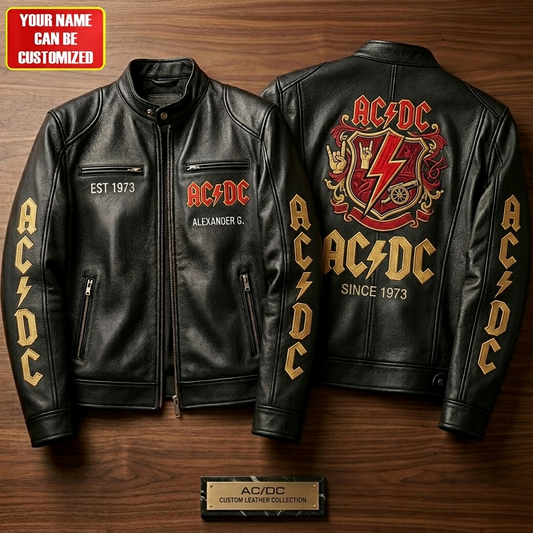 AC Rock EST 1973 Zipper Collar Leather Jacket